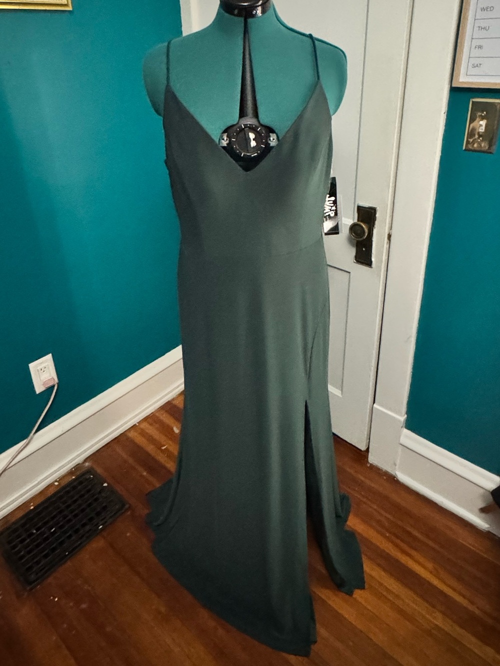 Nordstrom Forest Green Slip Maxi Dress with Front Slit
